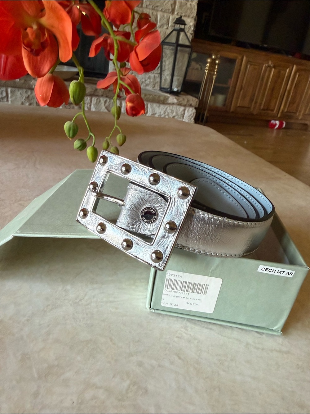 Kessler Paris Silver Studded Leather Belt - New
